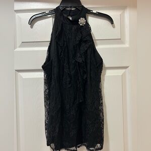 AB Studio Women’s Black Lace Top with Pin in Large